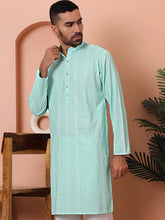 Men's Sequins Embroidered Kurtas-KO-5015Sky
